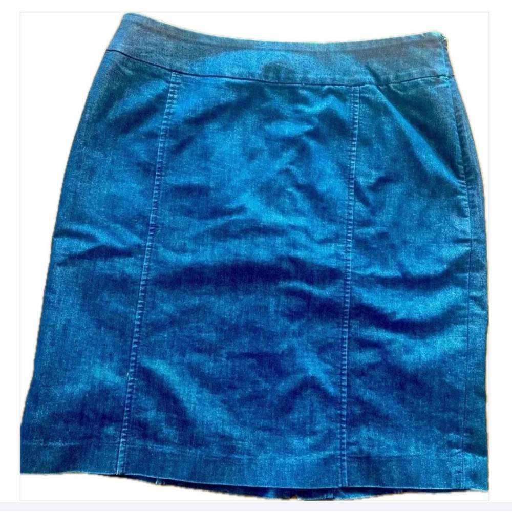 Halogen Dark Wash Cotton Chambray Denim Jean Pencil Skirt Side Zip Size‎ 8 EUC
